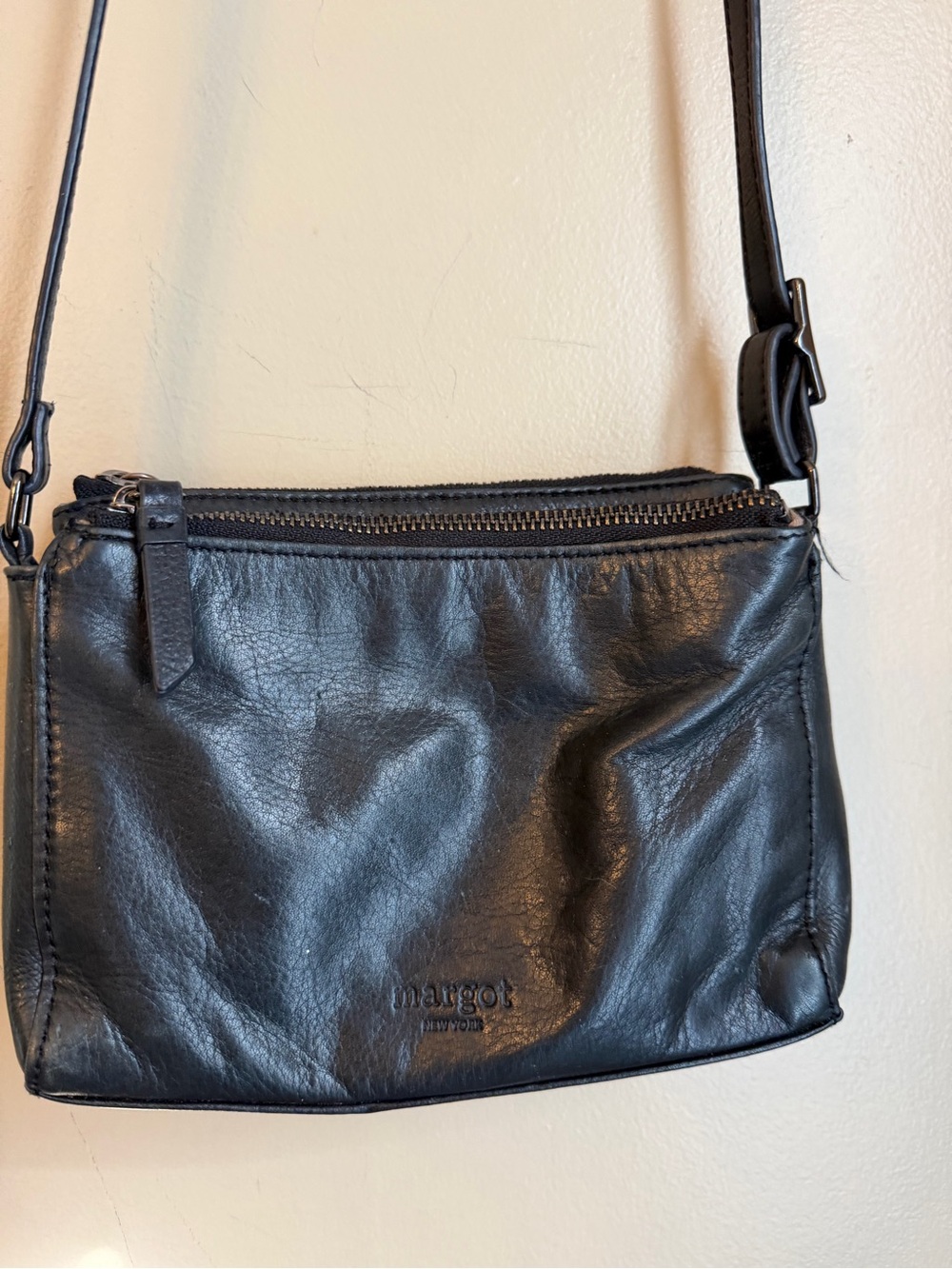Margot black leather crossbody Purse Classic Simple 2 Zipper Minimalist